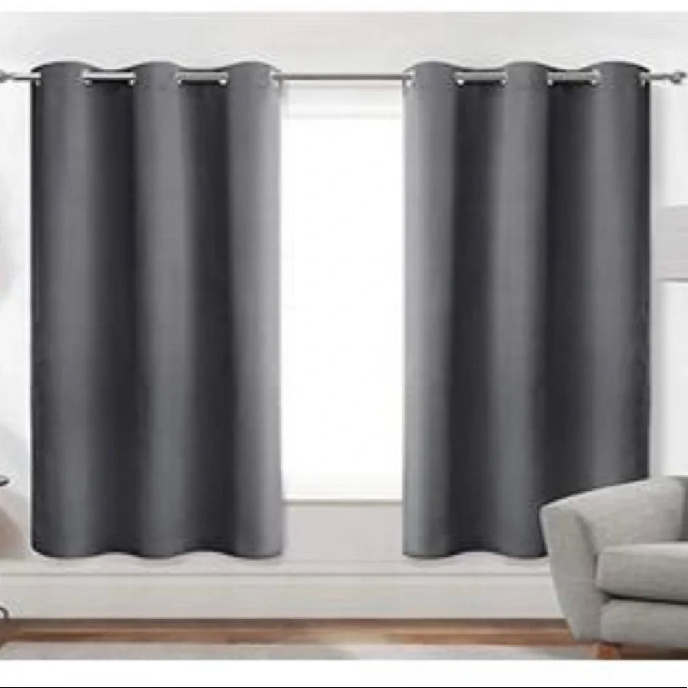 Set 2 Dark Solid Gray Light Blocking Curtains Drapes Metal Grommets 64